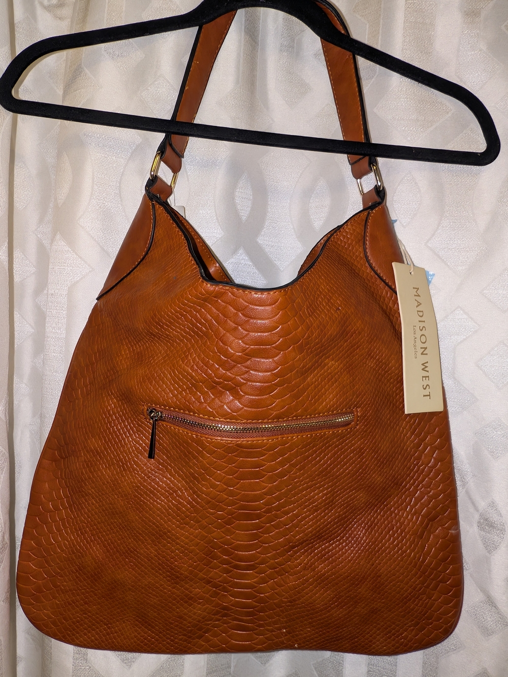 Madison West Brown Faux-Snakeskin Hobo Shoulder Bag